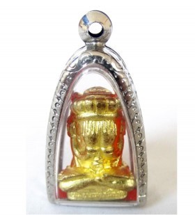 A rare special edition 'Pra Pid Ta Pang Pagan' in Srivichai style made from tong rakang ('temple bell brass'), filled with sacred powders and empowered by Luang Por Pian of Wat Grern Gathin in Lopburi.